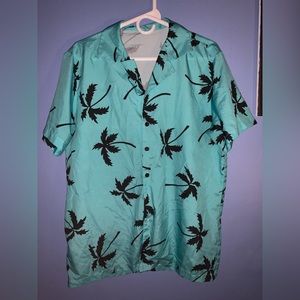 Mens Mint Green Tropical Print Button Down Shirt